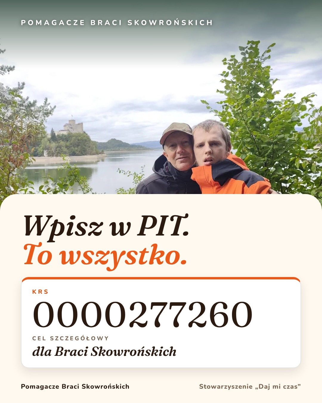 Grafika: Wpisz w PIT. To wszystko. KRS 0000277260, cel: dla Braci Skowrońskich.